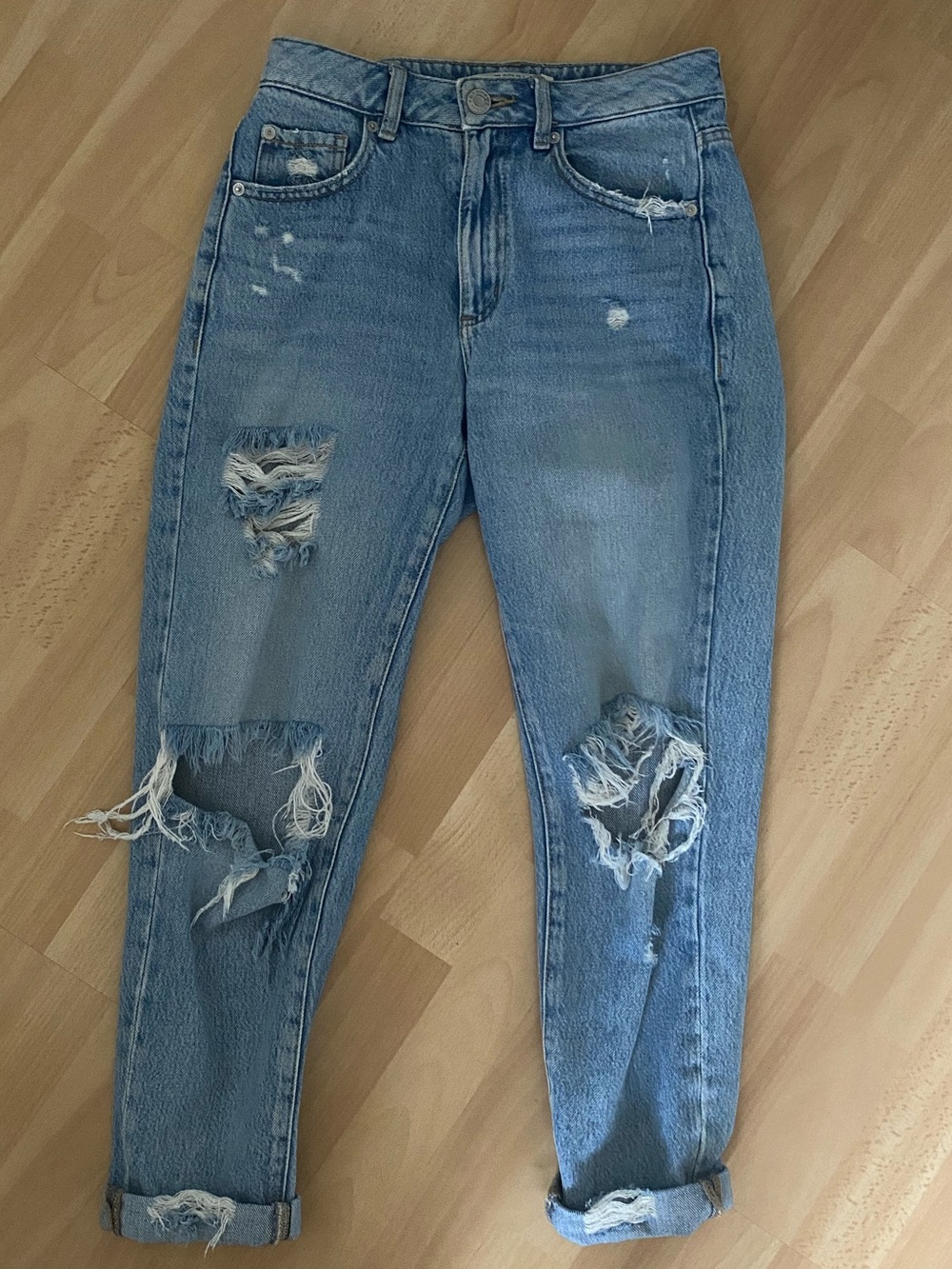 Garage blue ripped mom jeans